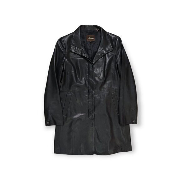 Cole Haan Genuine Lambskin Coat Trench Long Jacket Button Up Womens 10 - Picture 1 of 10